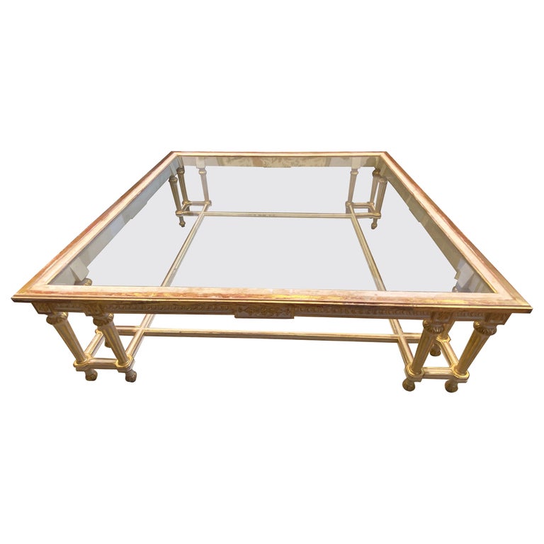 20th Century Large French Square Sofa Table in Gilt Wood in Louis XVI