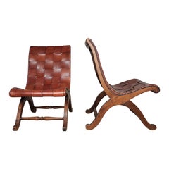 Pair of Spanish Leather 'Slipper Chairs' by Pierre Lottier for Valenti
