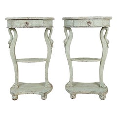 Pair of Antique Bedside Tables with Old Light Green Patina