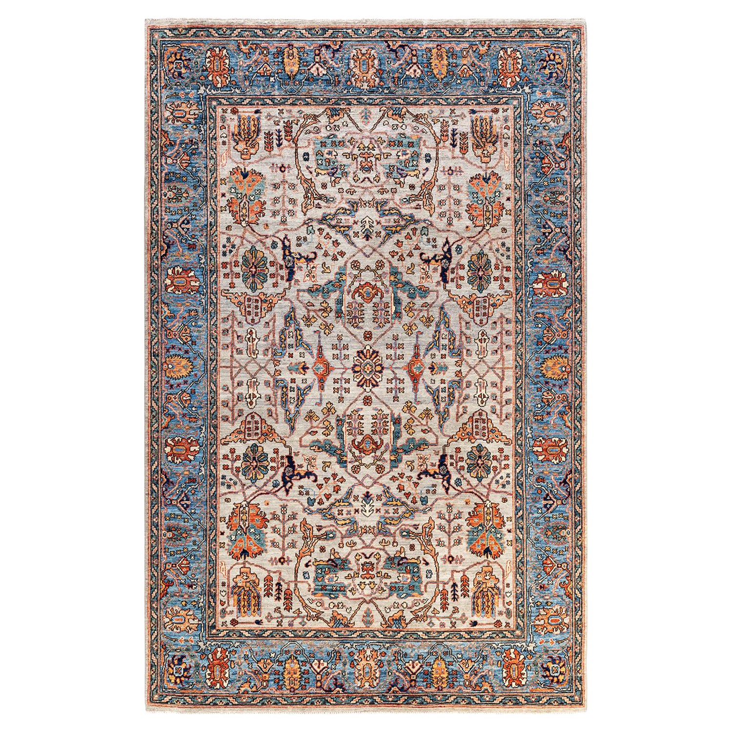 One of a Kind Hand Knotted Traditional Tribal Serapi Gray Area Rug