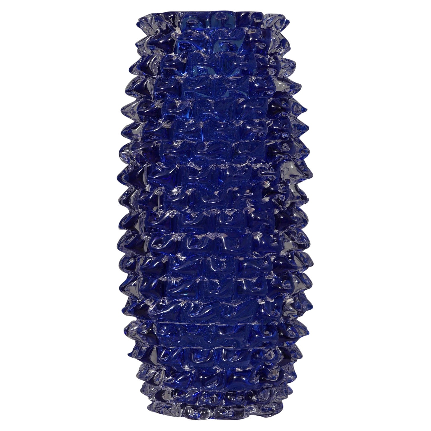 Murano Midcentury Round Blue Color Italian Vase, 1970 For Sale