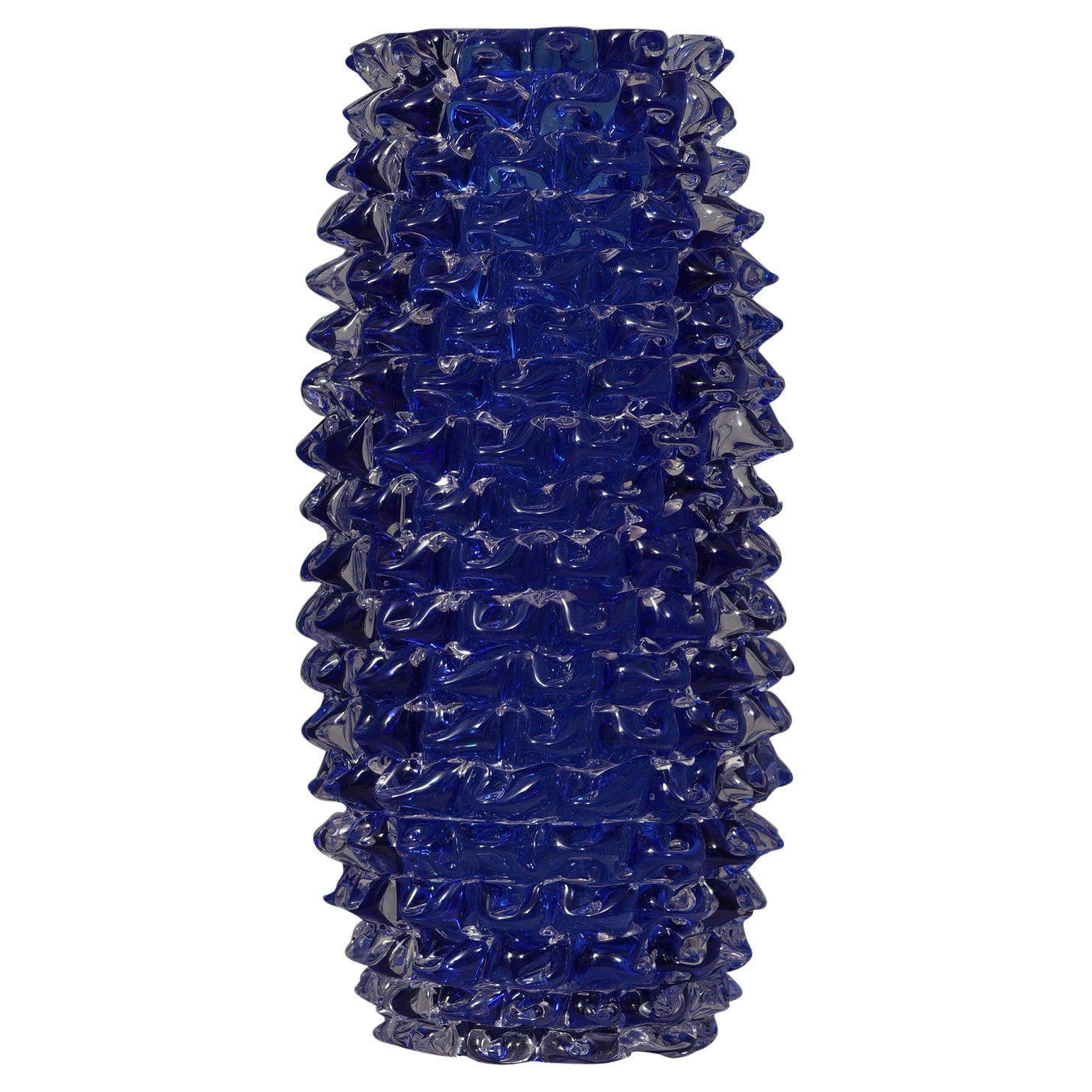 Vase italien de Murano rond de couleur bleue du milieu du siècle, 1970