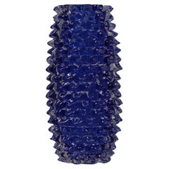 Retro Murano Midcentury Round Blue Color Italian Vase, 1970