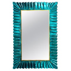 Murano Aquamarine Glass Framed Mirror, in Stock