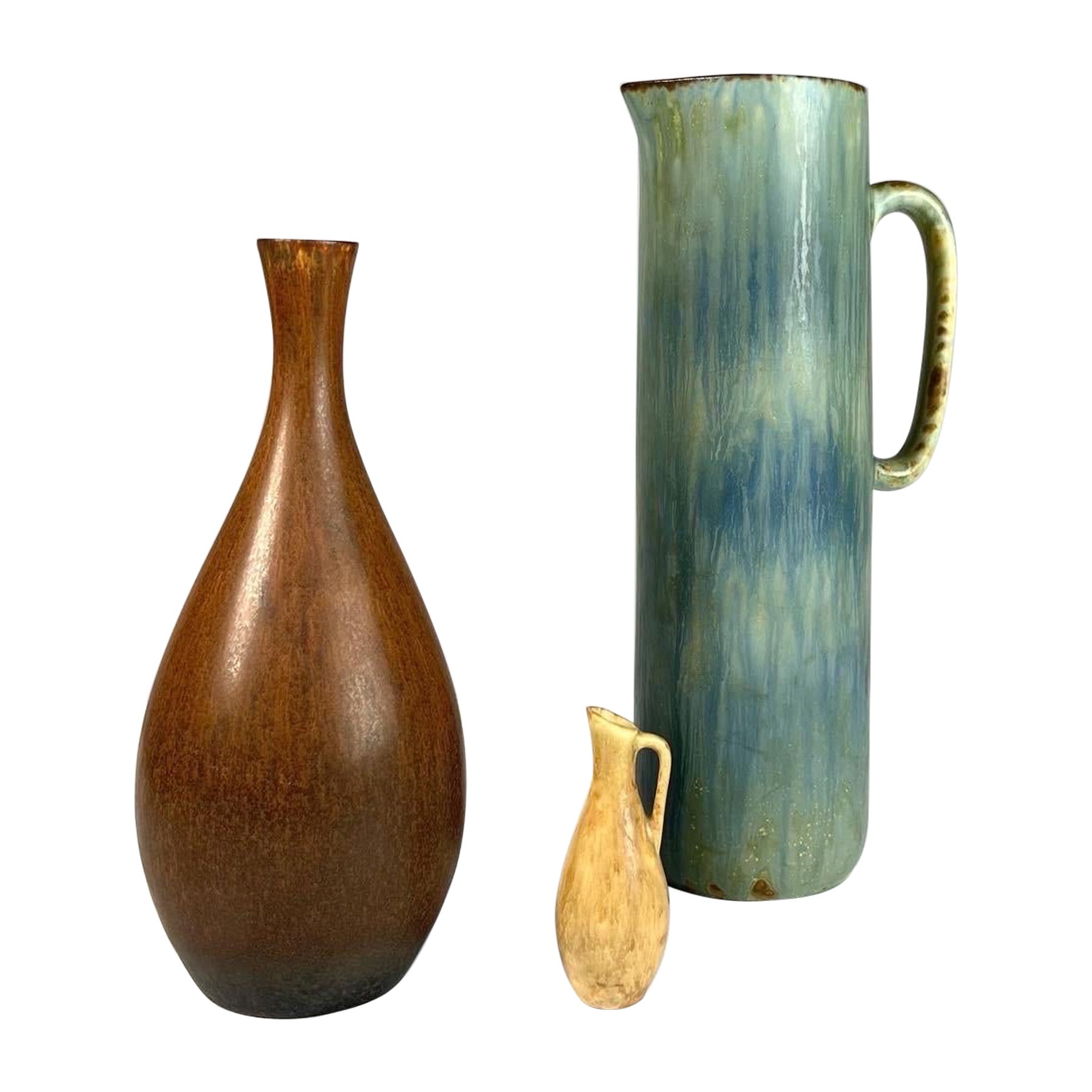 Set of Three Carl Harry Stalhane Vases Rörstrand Stoneware Sweden, 1950s For Sale