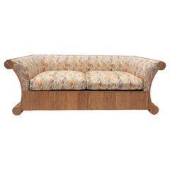 Mid-Century Modern Rattan Two Seater Sofa, Orignal Fabric, Italy