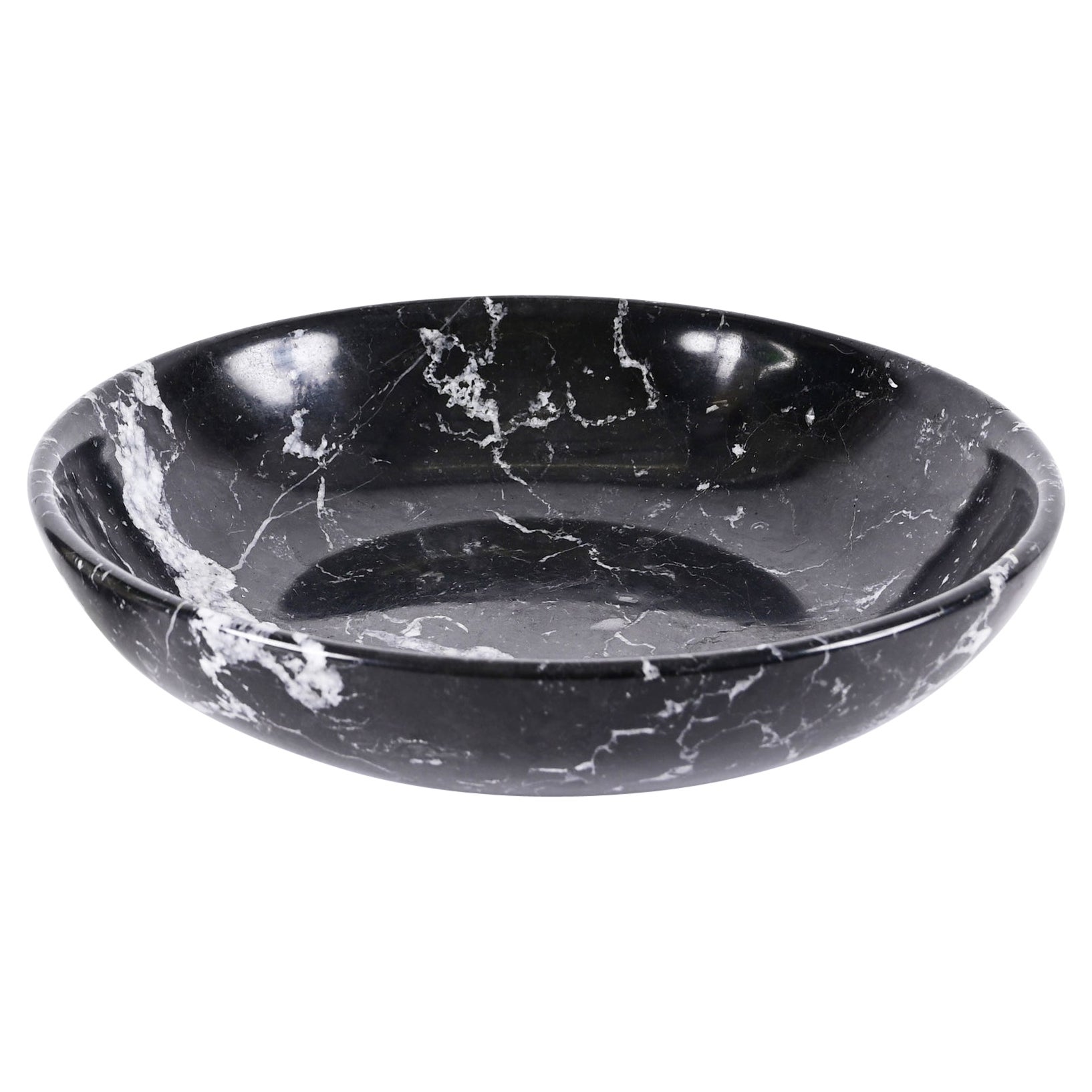 Midcentury Black Marble with White Grains Round Italian Decorative Bowl, 1950s For Sale