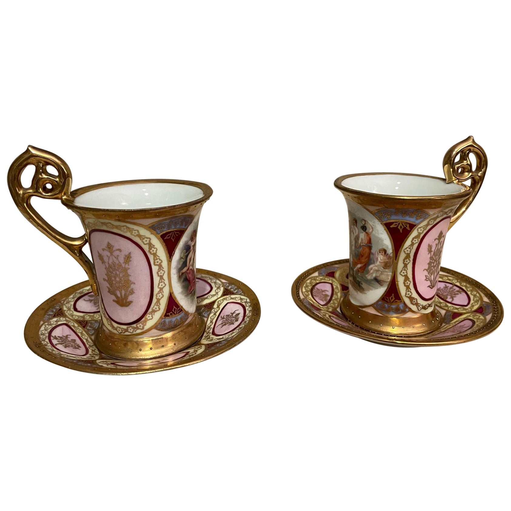 Early 20th Century Vienna Porcelain Set of Tea Cups, 1900s For Sale