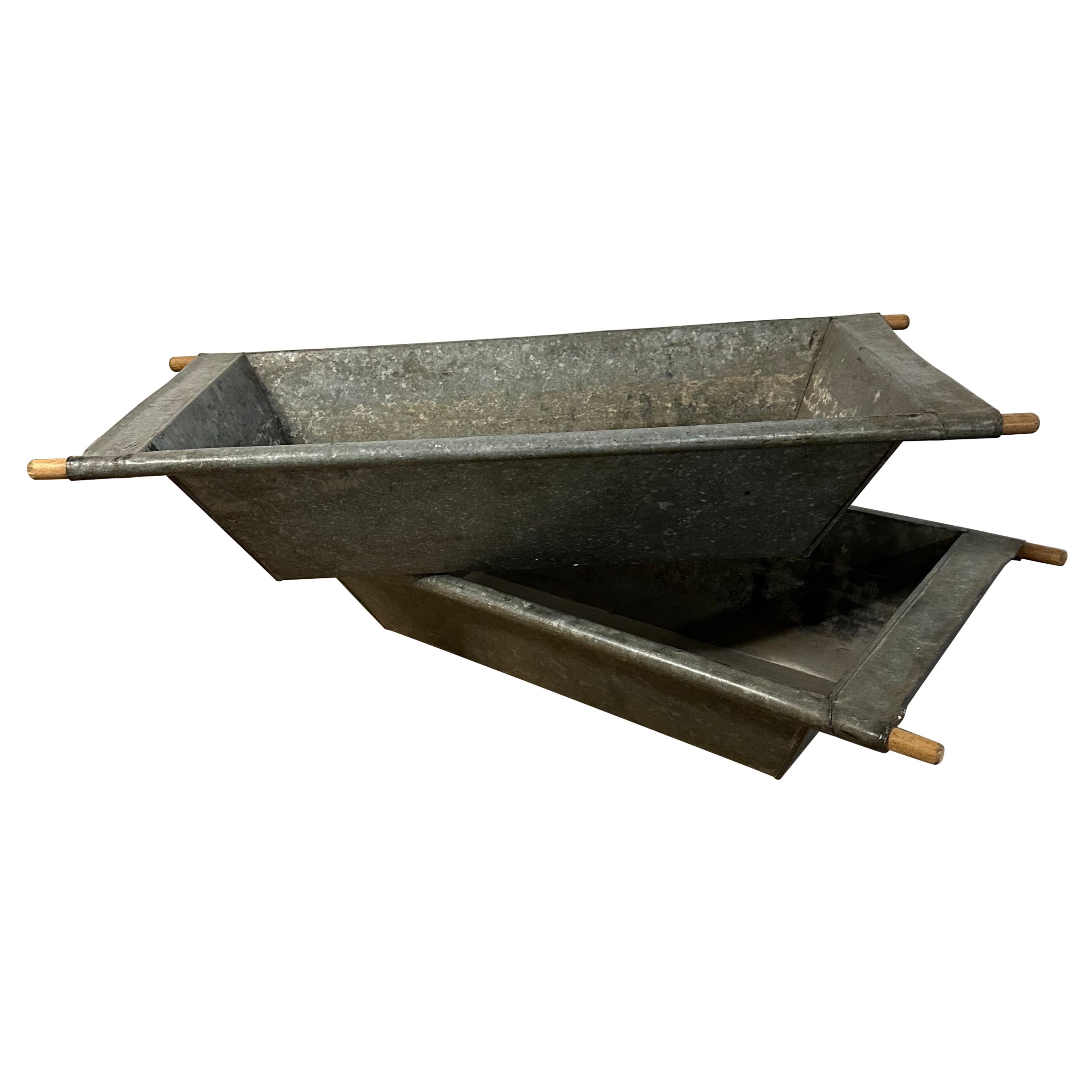 Large Galvanized Iron Troughs with Wood Handles, Sold Singly