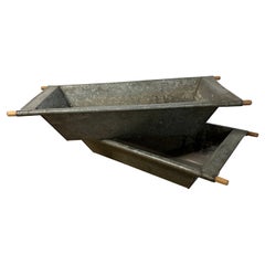 Antique Large Galvanized Iron Troughs with Wood Handles, Sold Singly