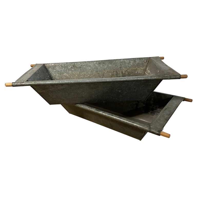 Large Galvanized Iron Troughs with Wood Handles, Sold Singly For Sale at 1stDibs