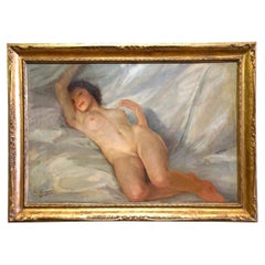 Nude of a Young Woman, Painting Signed Giovanni Guerzoni