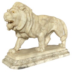 Early 20th Century Antique Italian Carved Marble & Alabaster Lion Sculpture