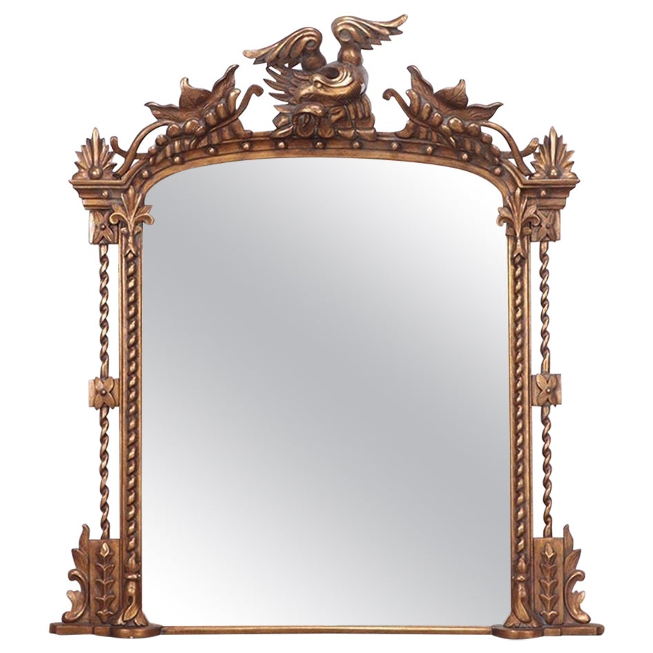 Federal Style Carved Giltwood Wall / Console / Pier Mirror, Over Mantle , 1900s For Sale