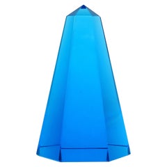 Murano Vintage Blue Italian Art Glass Obelisk Pyramid Paperweight Sculpture