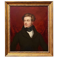 Antique Portrait of a Handsome Regency Gentleman in Giltwood Frame