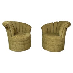 Pair Dorothy Draper Style Swivel / Accent Chairs, Channel Back, Hollywood Regency