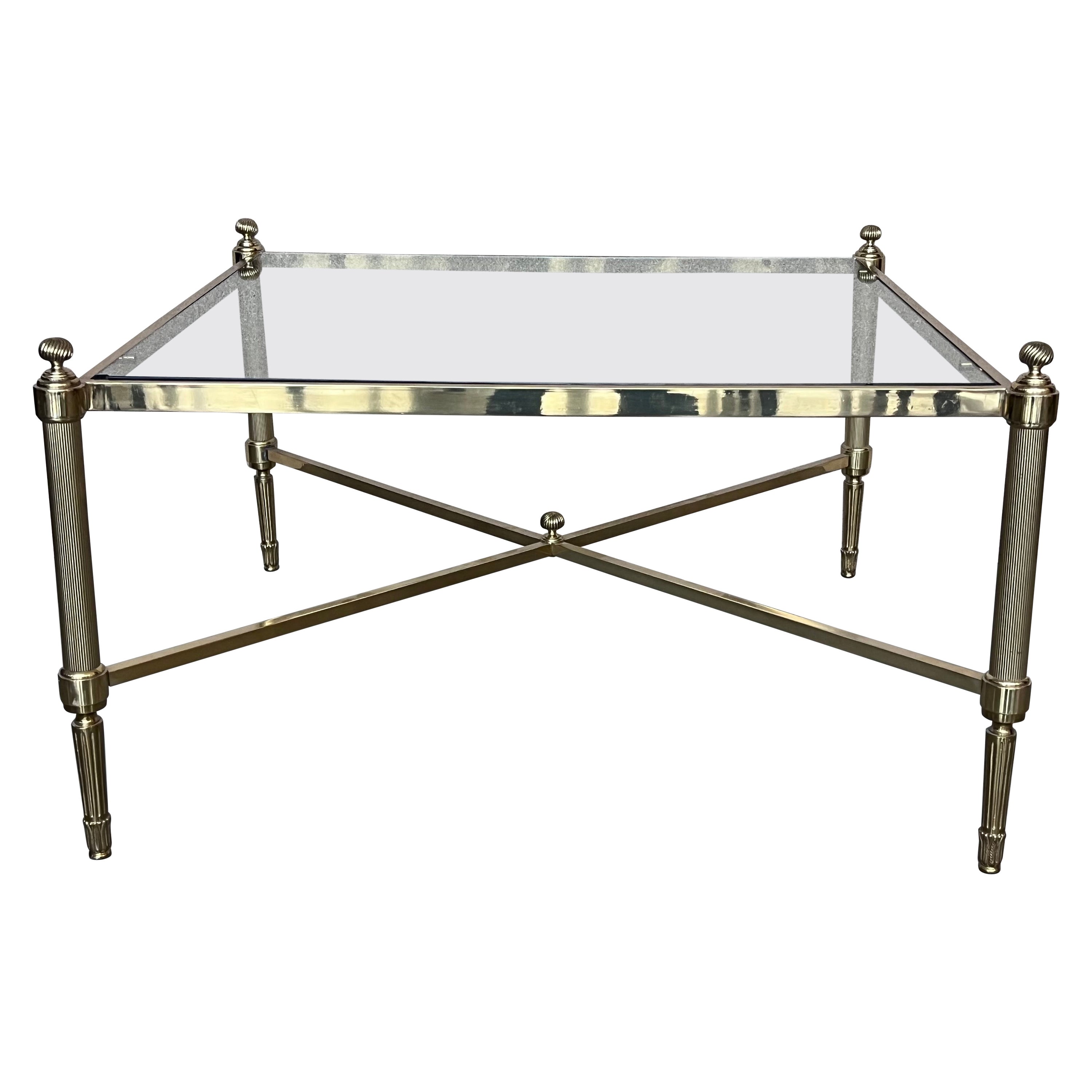 Midcentury Spanish Two Tier Square Brass and Bronze Coffee Table