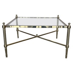 Midcentury Spanish Two Tier Square Brass and Bronze Coffee Table