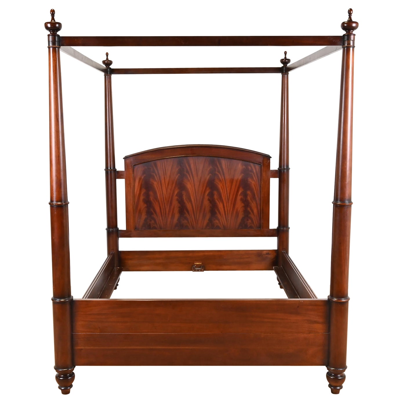 Baker Furniture Georgian Carved Flame Mahogany Four-Poster Queen Size Tester Bed
