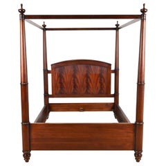Vintage Baker Furniture Georgian Carved Flame Mahogany Four-Poster Queen Size Tester Bed