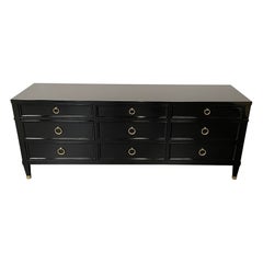Retro Hollywood Regency Black Lacquered Dresser / Sideboard, Bronze, Baker Furniture