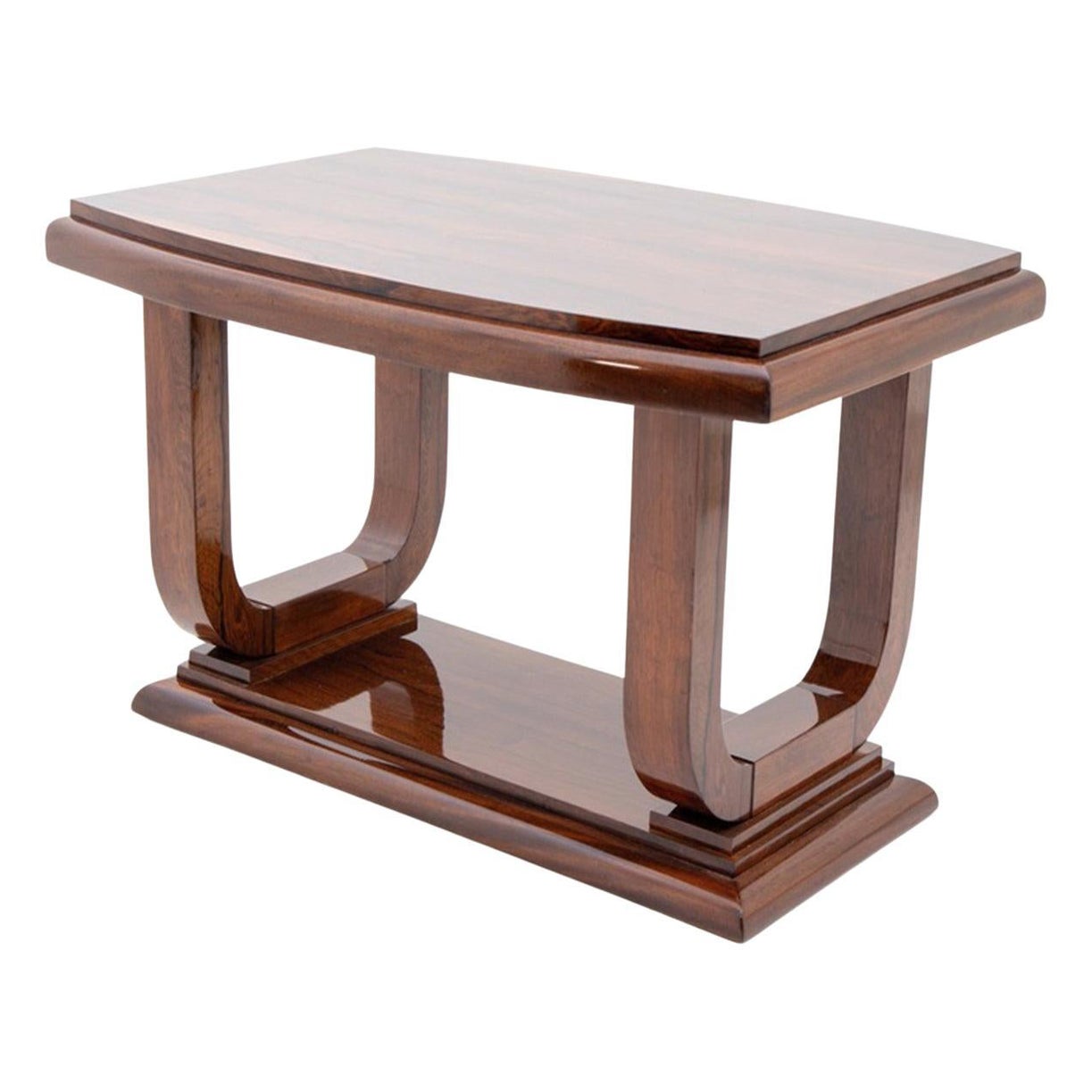 20th Century French Art Deco Vintage Rectangular Veneered Mahogany Console Table For Sale