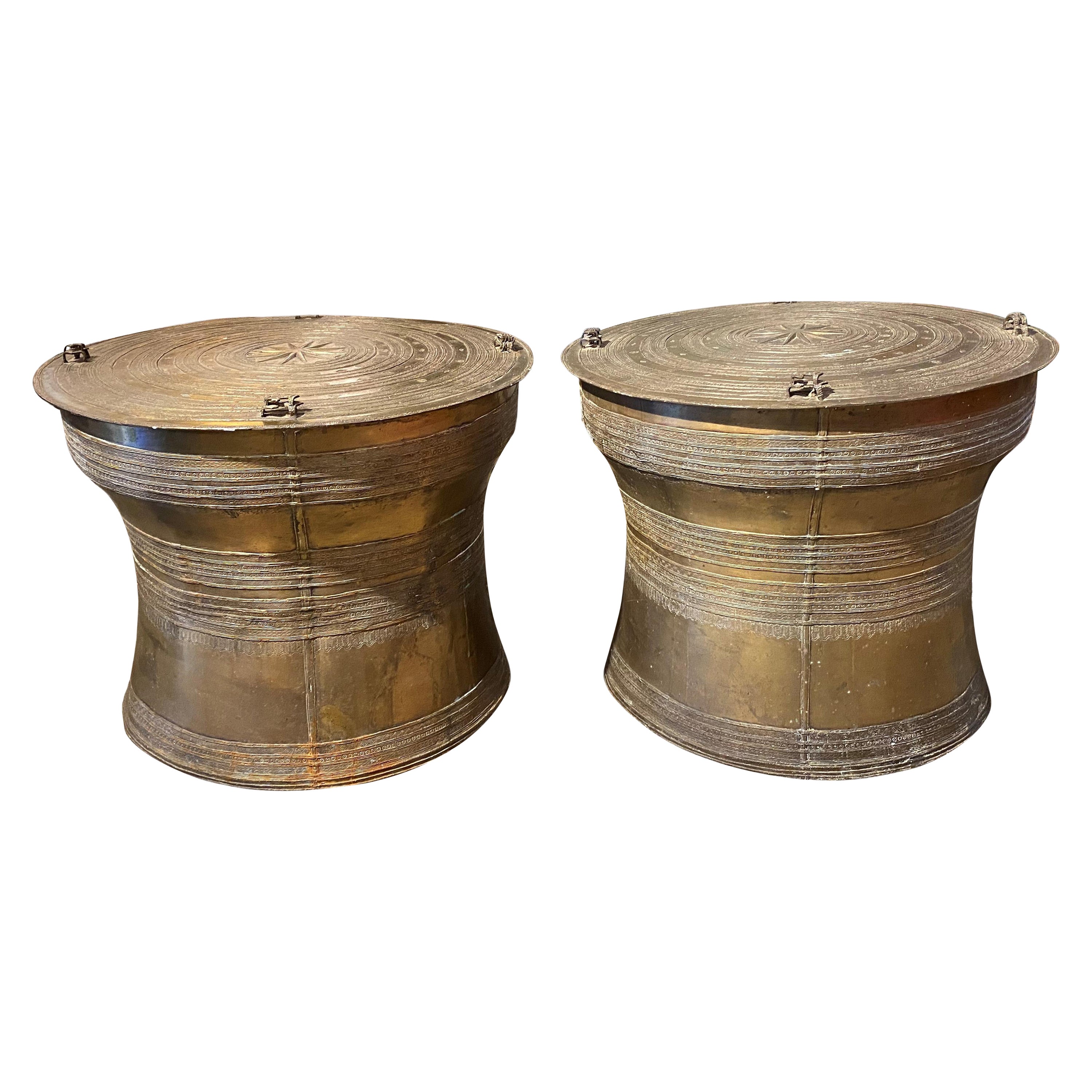 Pair of Southeast Asian Rain Drums in Bronze