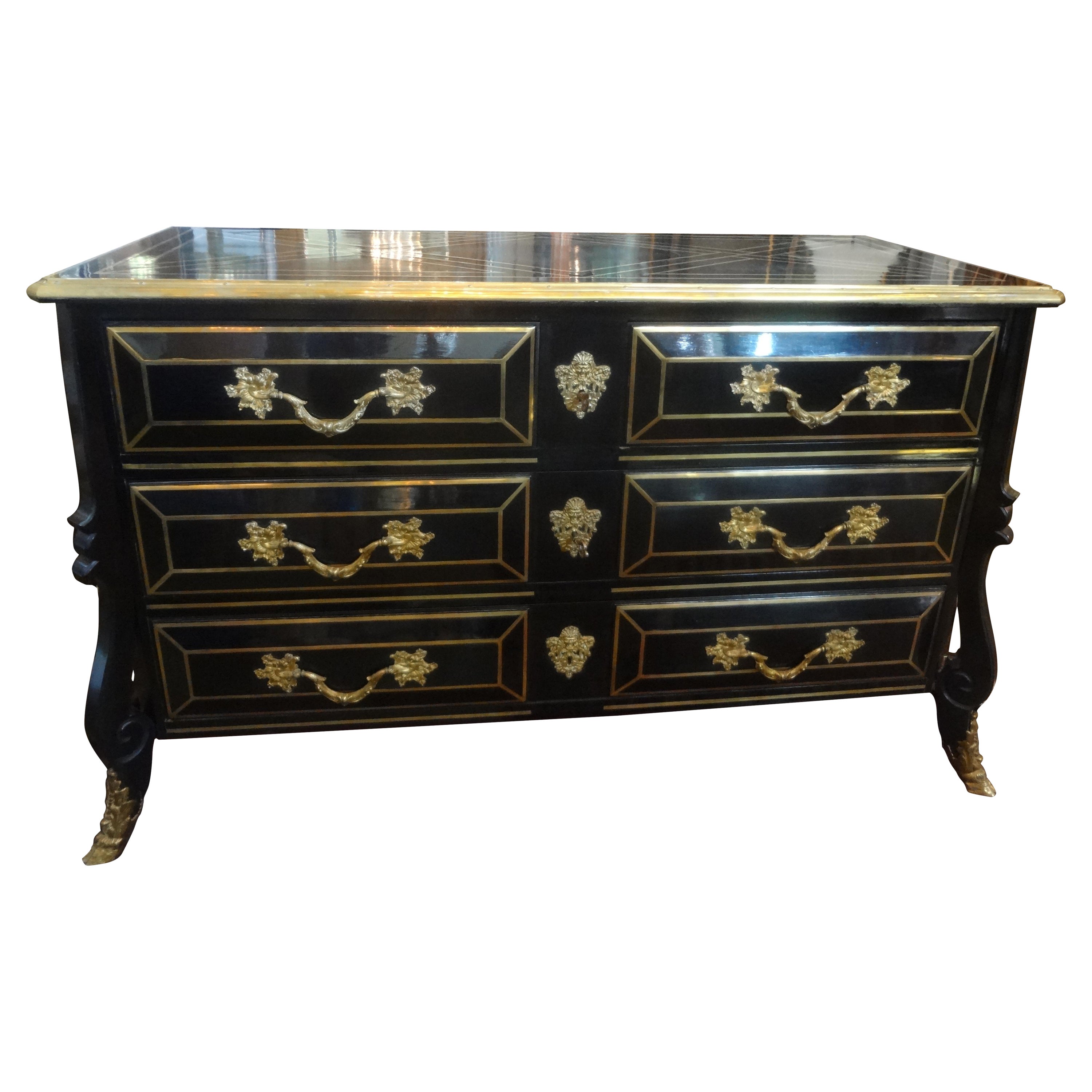 French Louis XV Style Lacquered and Bronze Commode, Maison Jansen Attributed