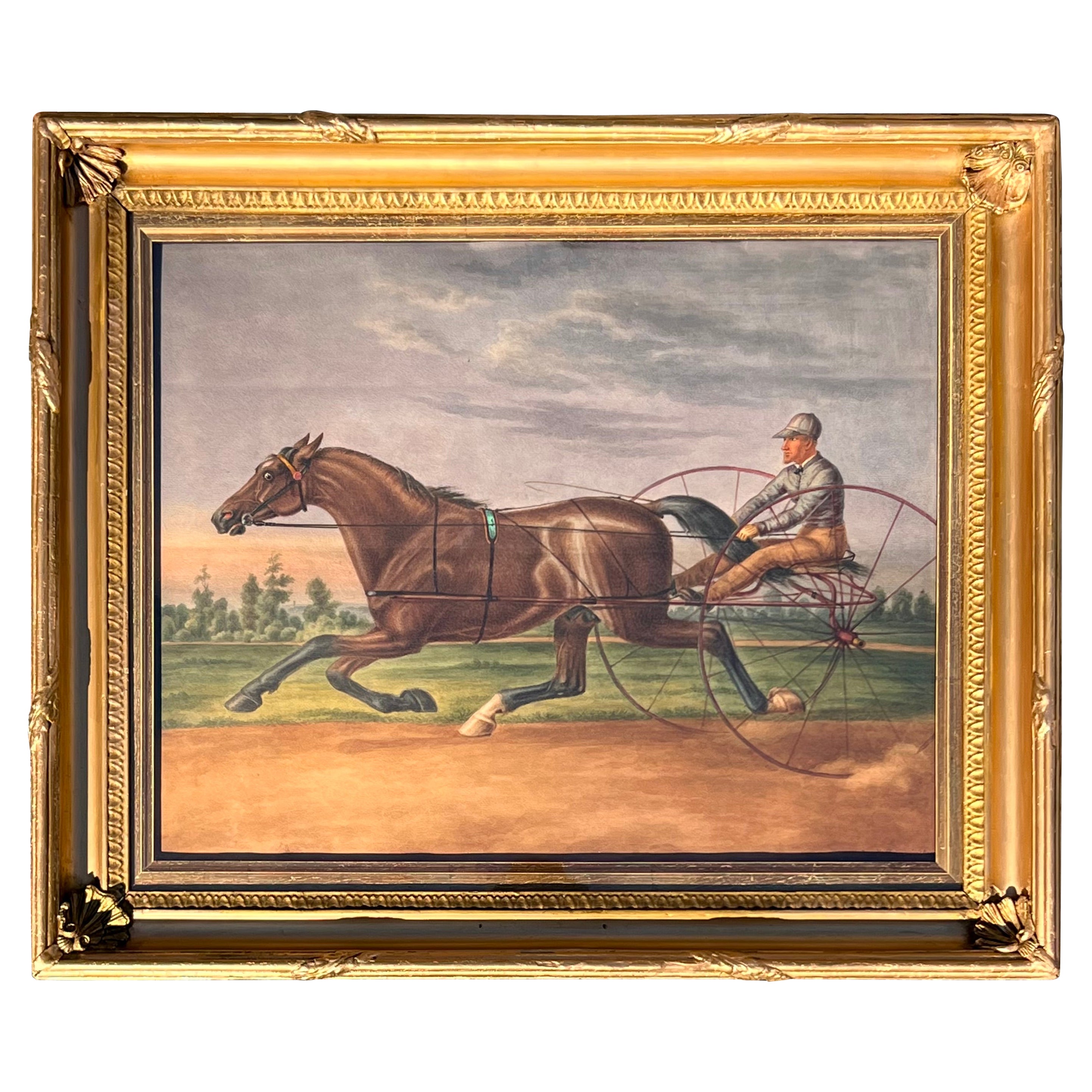 "Harness Racer at Belmont Park 1884, Philadelphia" by Agustus Kollner For Sale