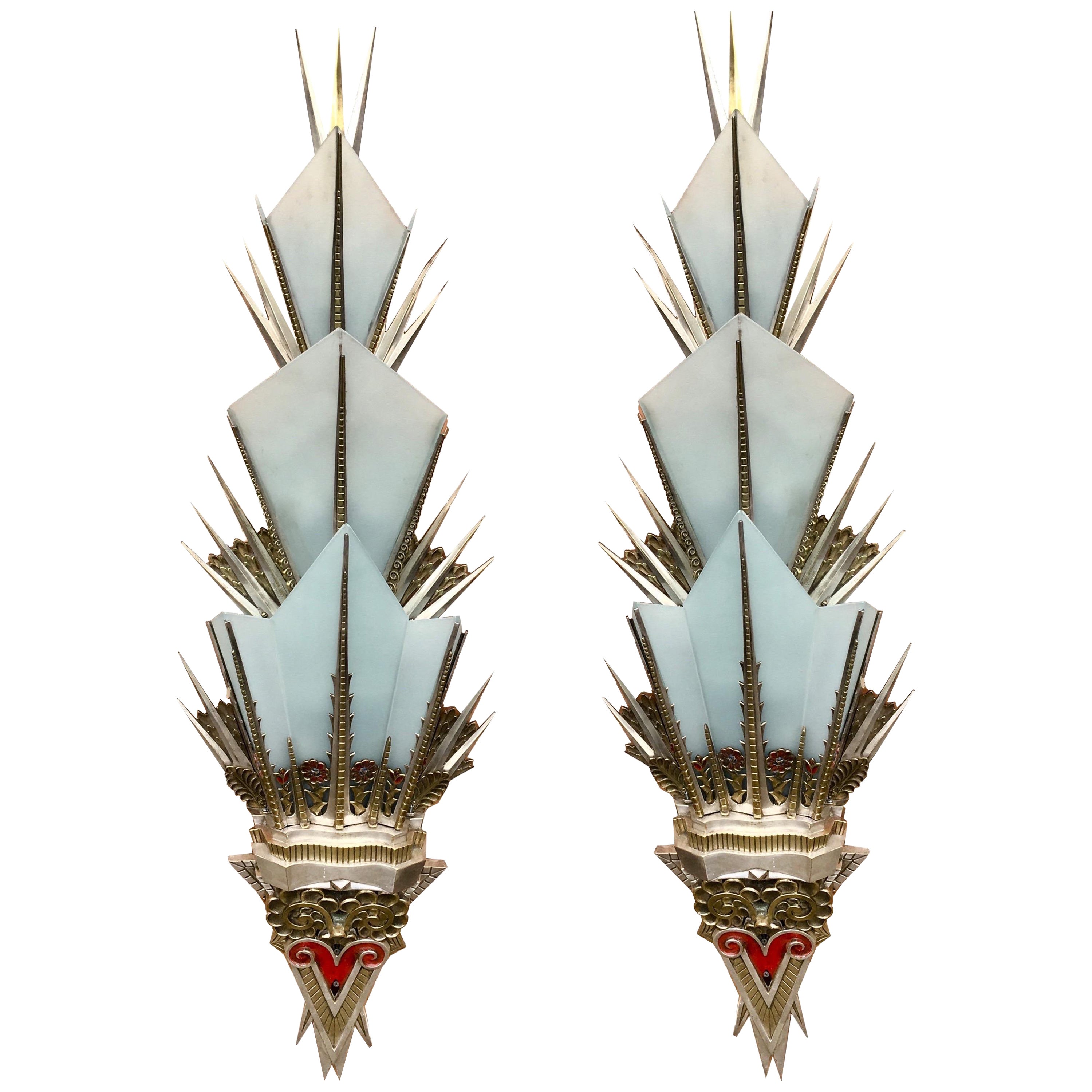 Rare “CALDWELL”  monumental, historical deco sconces from the Fisher buildings For Sale