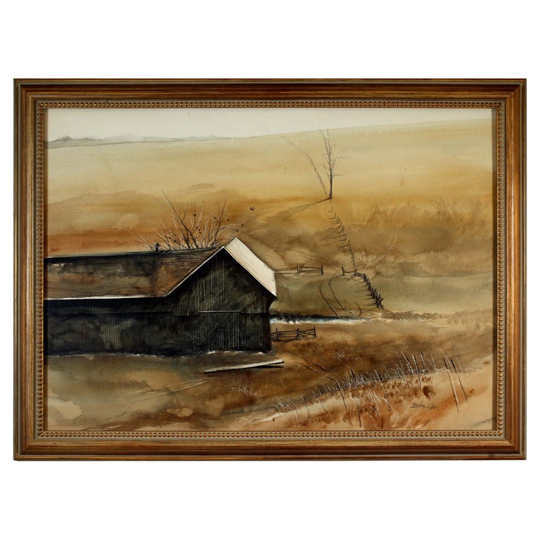Ken Danby Barn Landscape 1965 Signed Watercolor on Paper Framed For ...