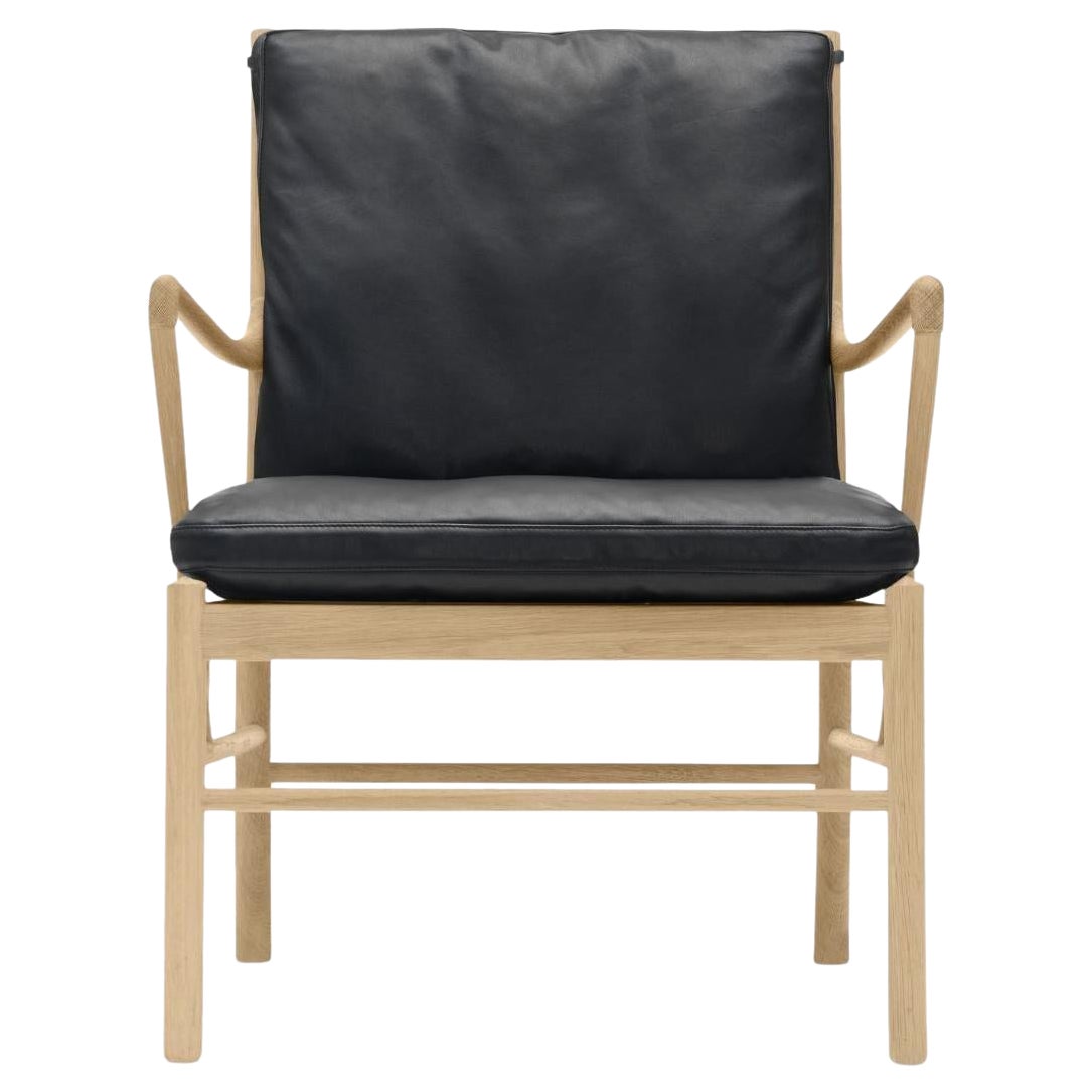 Chaise 'OW149 Coloni' en Oak, cuir noir et huile pour Carl Hansen & Son