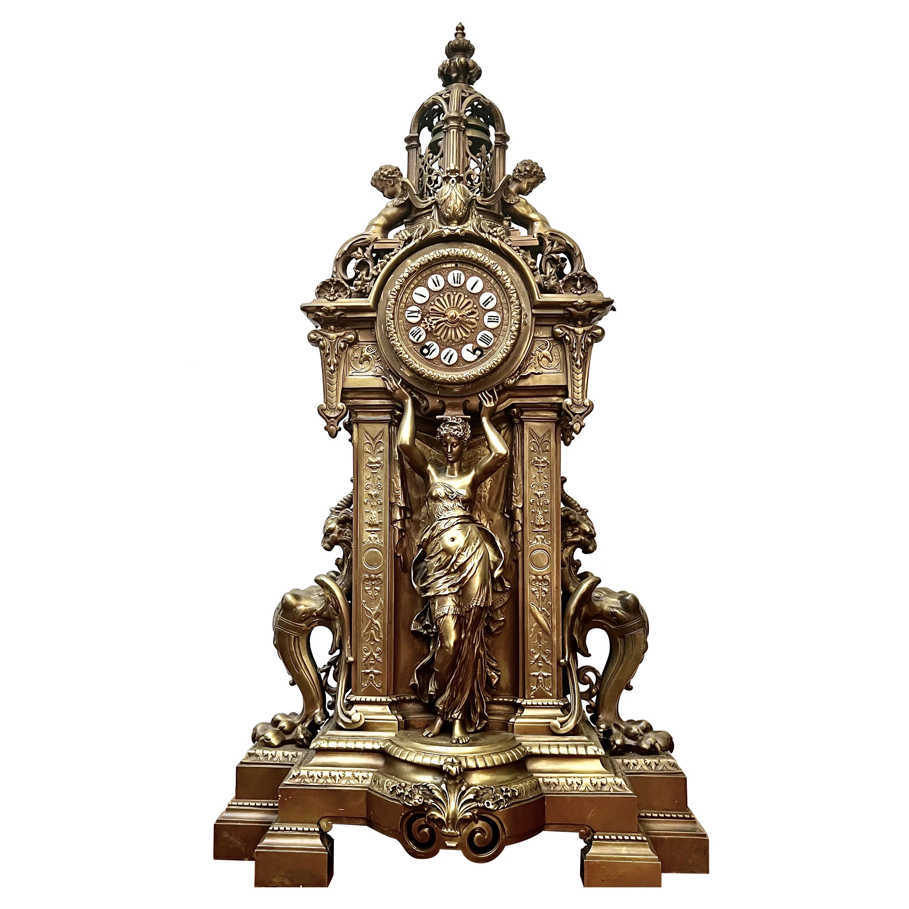 19th Century Bronze Clock For Sale