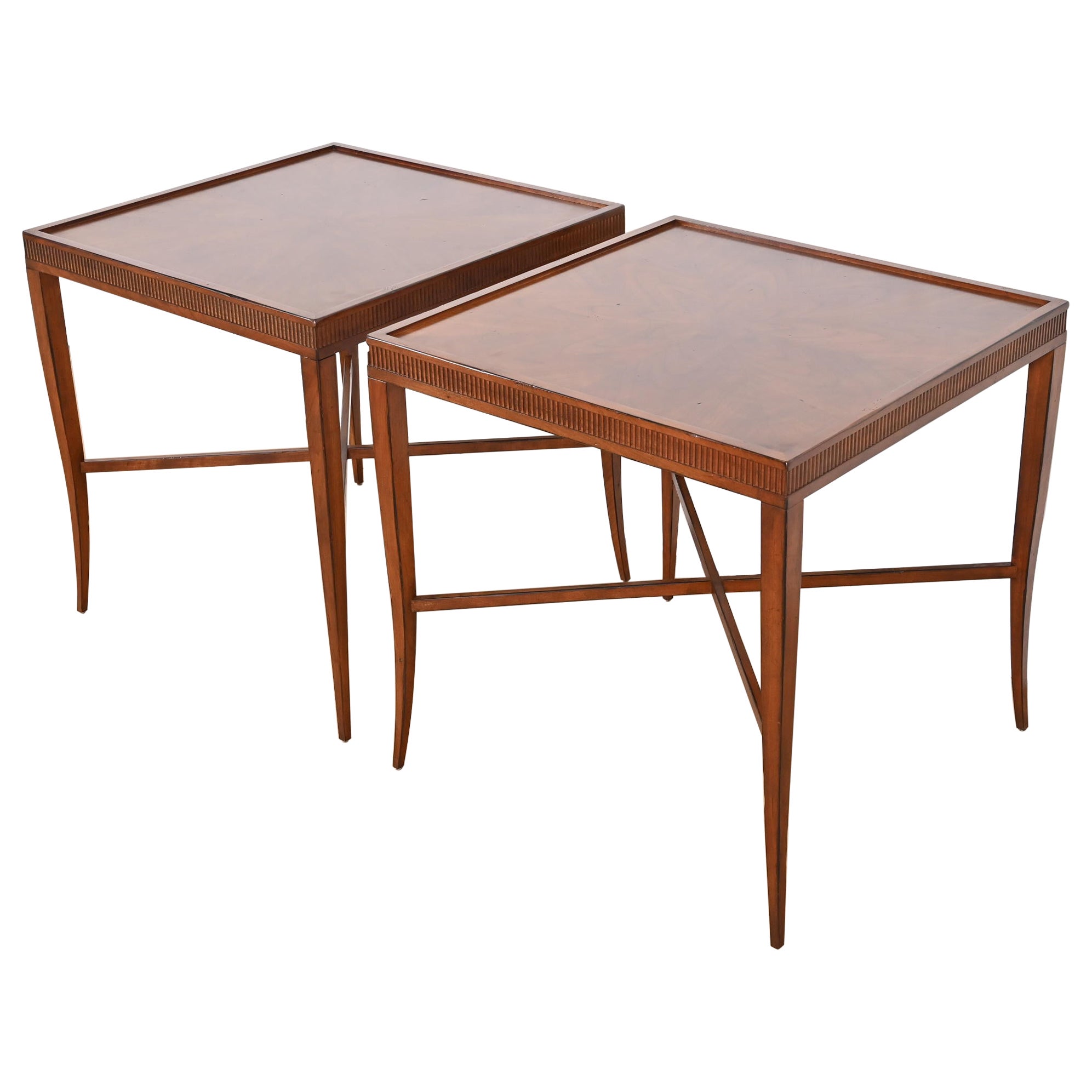 Harden Furniture Regency Inlaid Starburst Parquetry Cherry Wood Side Tables
