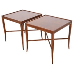 Vintage Harden Furniture Regency Inlaid Starburst Parquetry Cherry Wood Side Tables