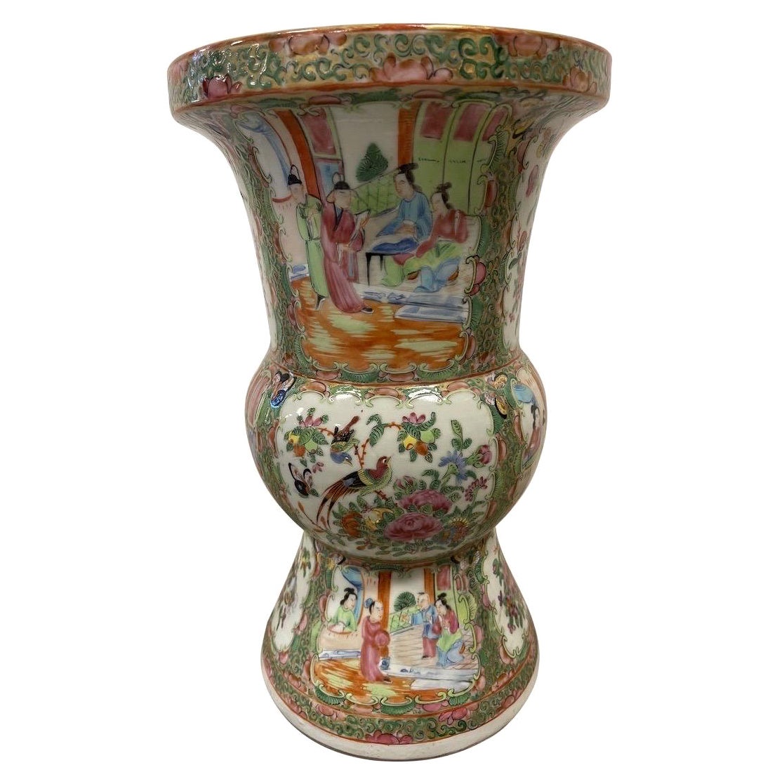 Vase Gu à médaillon de la famille rose chinoise du 19ème siècle
