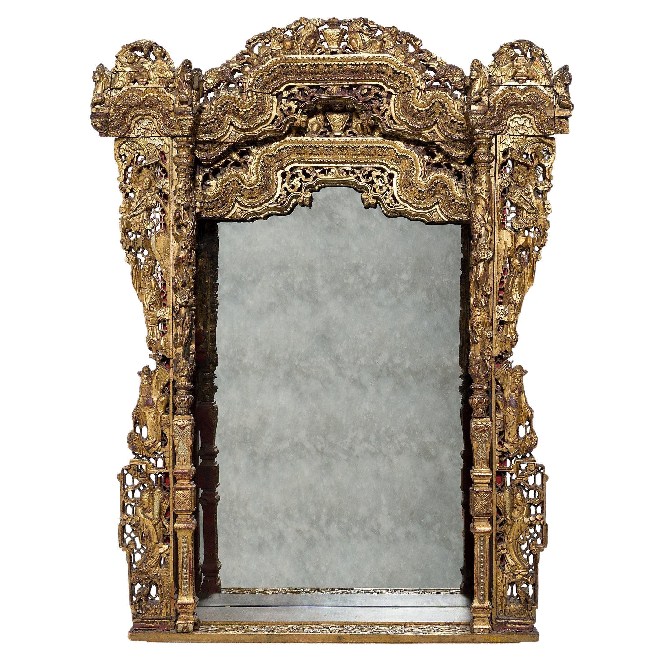 Chinese Gilt Shrine Wall Mirror, c. 1850 For Sale