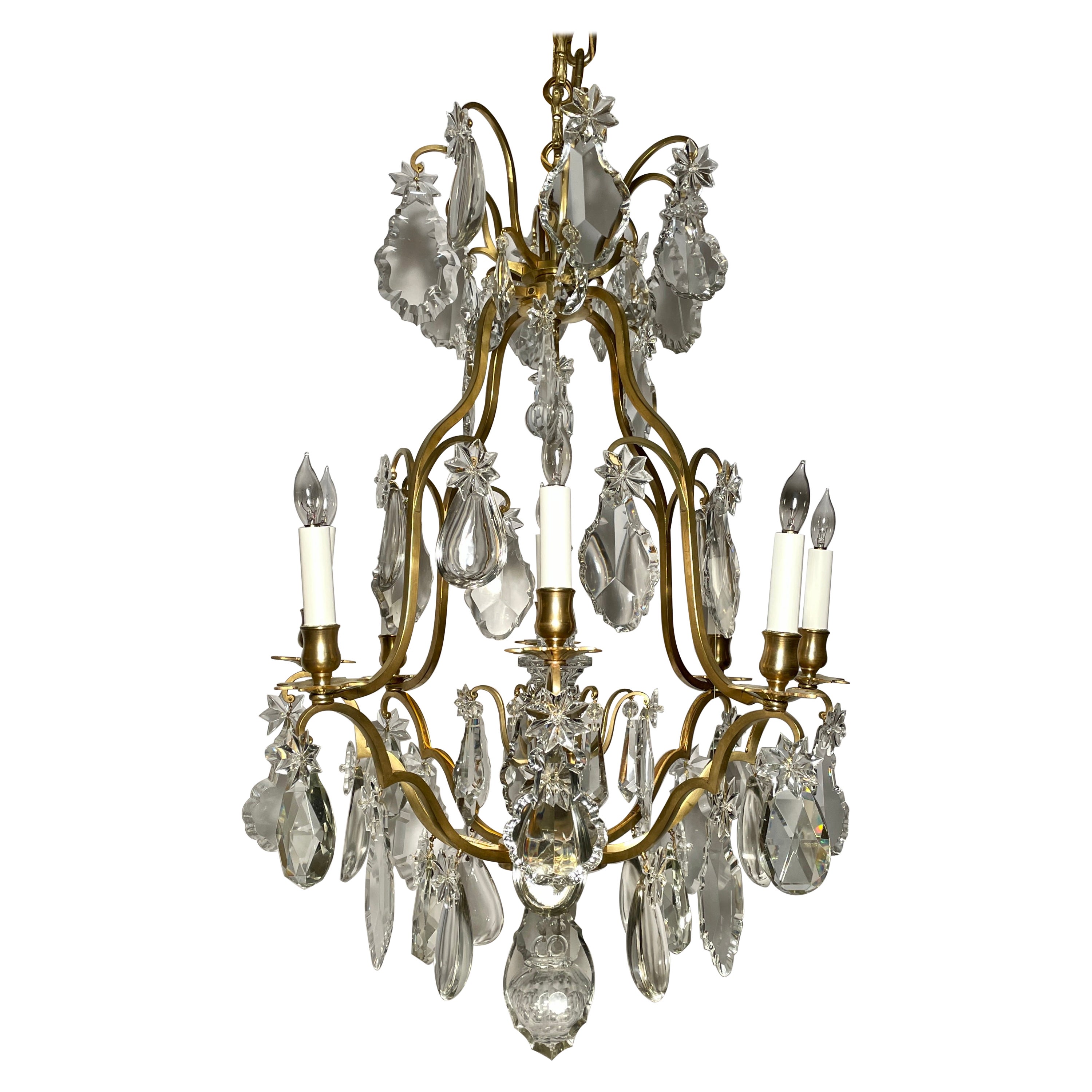Antique French Baccarat Crystal and Gold Bronze 8 Light Chandelier, circa 1890