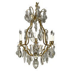 Antique French Baccarat Crystal and Gold Bronze 8 Light Chandelier, circa 1890