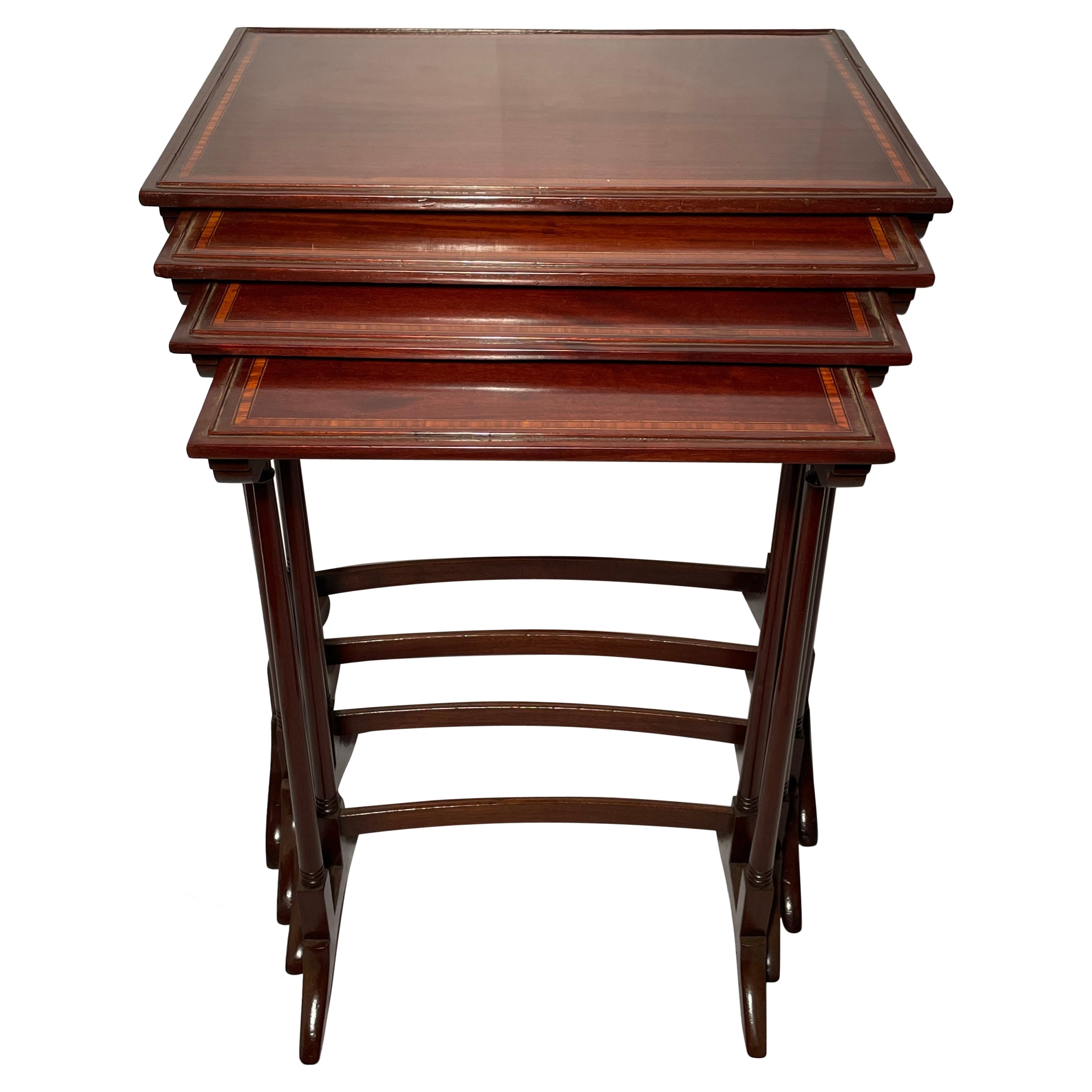 Antique English Mahogany and Satinwood Inlaid Nest of Tables, circa 1880 For Sale