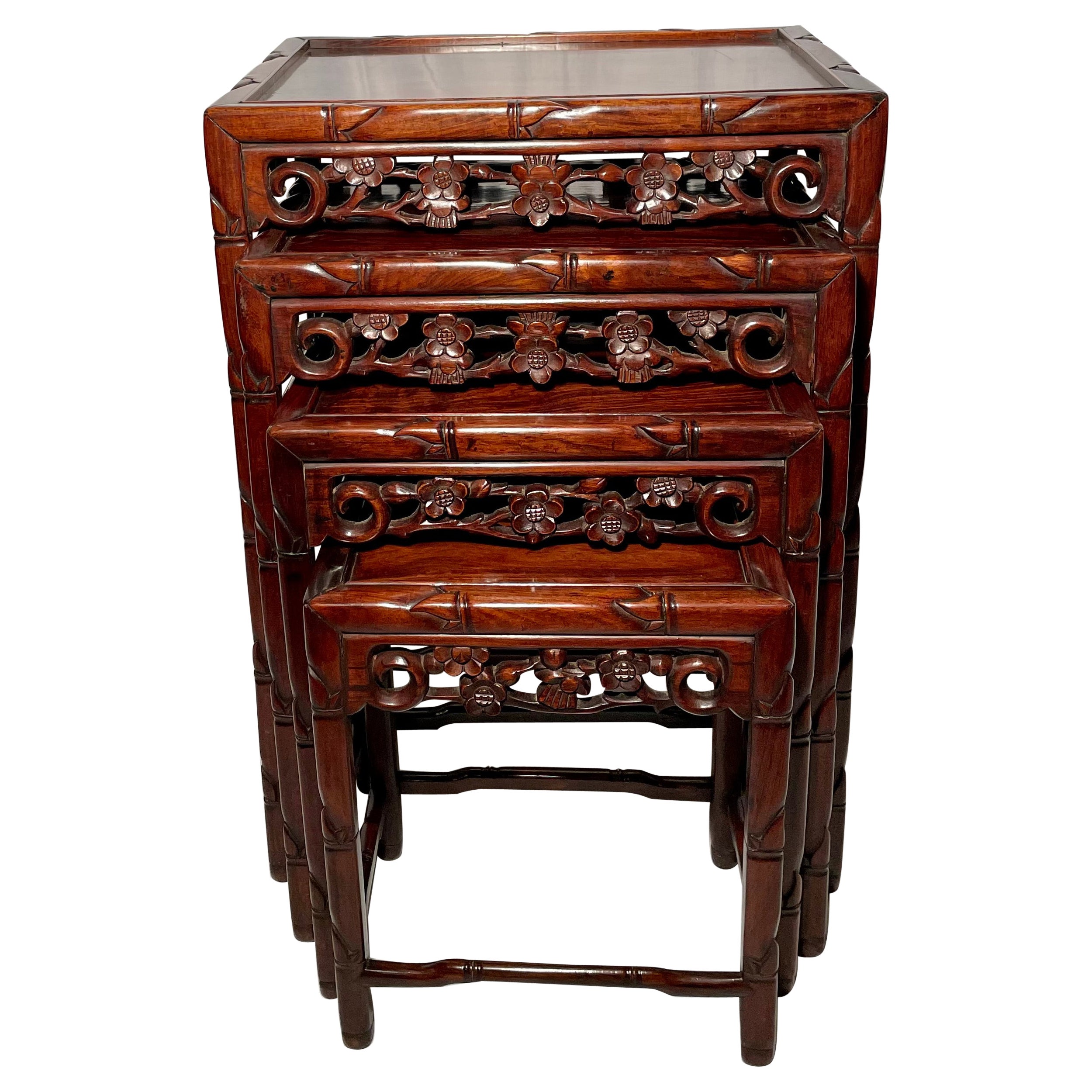 Set of Four Antique Chinese Teakwood Nest of Tables, Circa 1890 For Sale