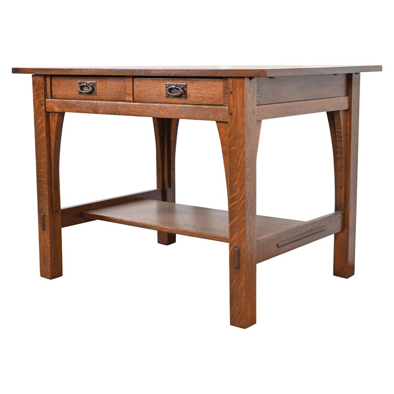Gustav Stickley Mission Oak Arts and Crafts Writing Desk or Library