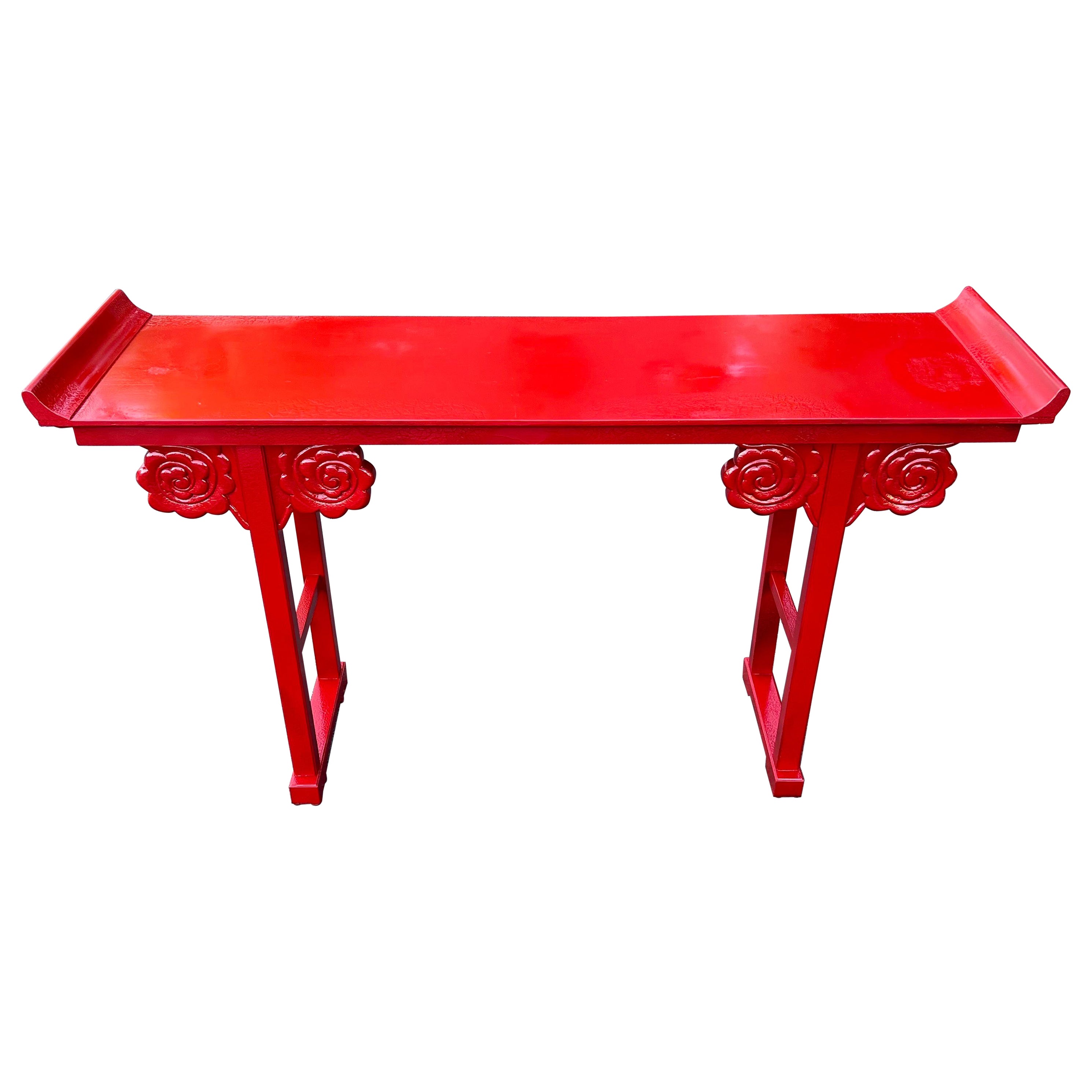 Fire Engine Red Asian Console Table For Sale