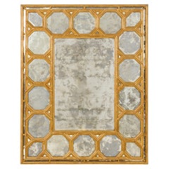 Mid-Century Hollywood Regency Wall Mirror with Geometric Giltwood Frame