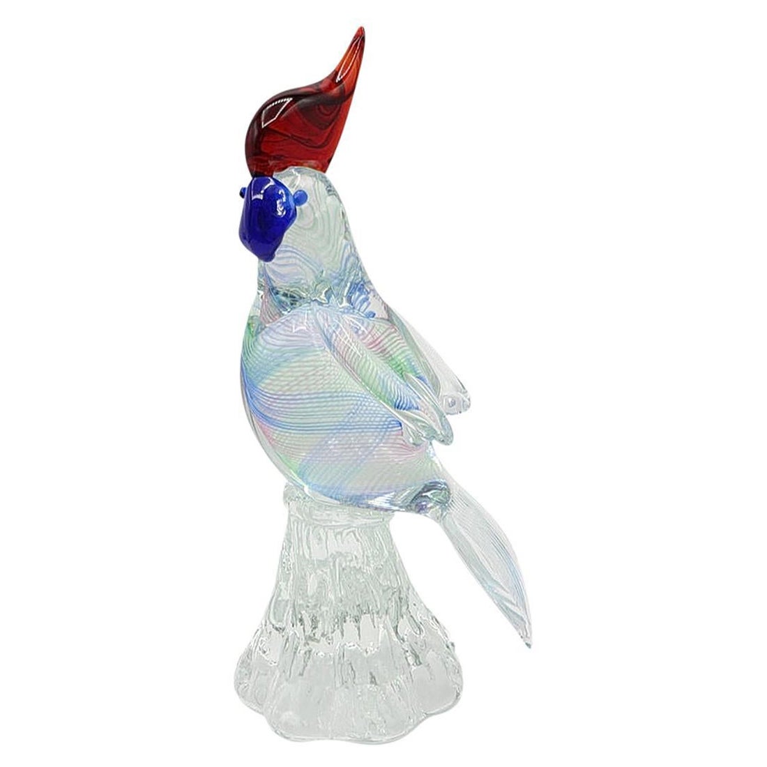 Escultura italiana de cristal de Murano azul-rojo del siglo XX, loro de Archimede Seguso