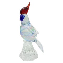 20th Century Blue-Red Italian Murano Glass Parrot Sculpture by Archimede Seguso