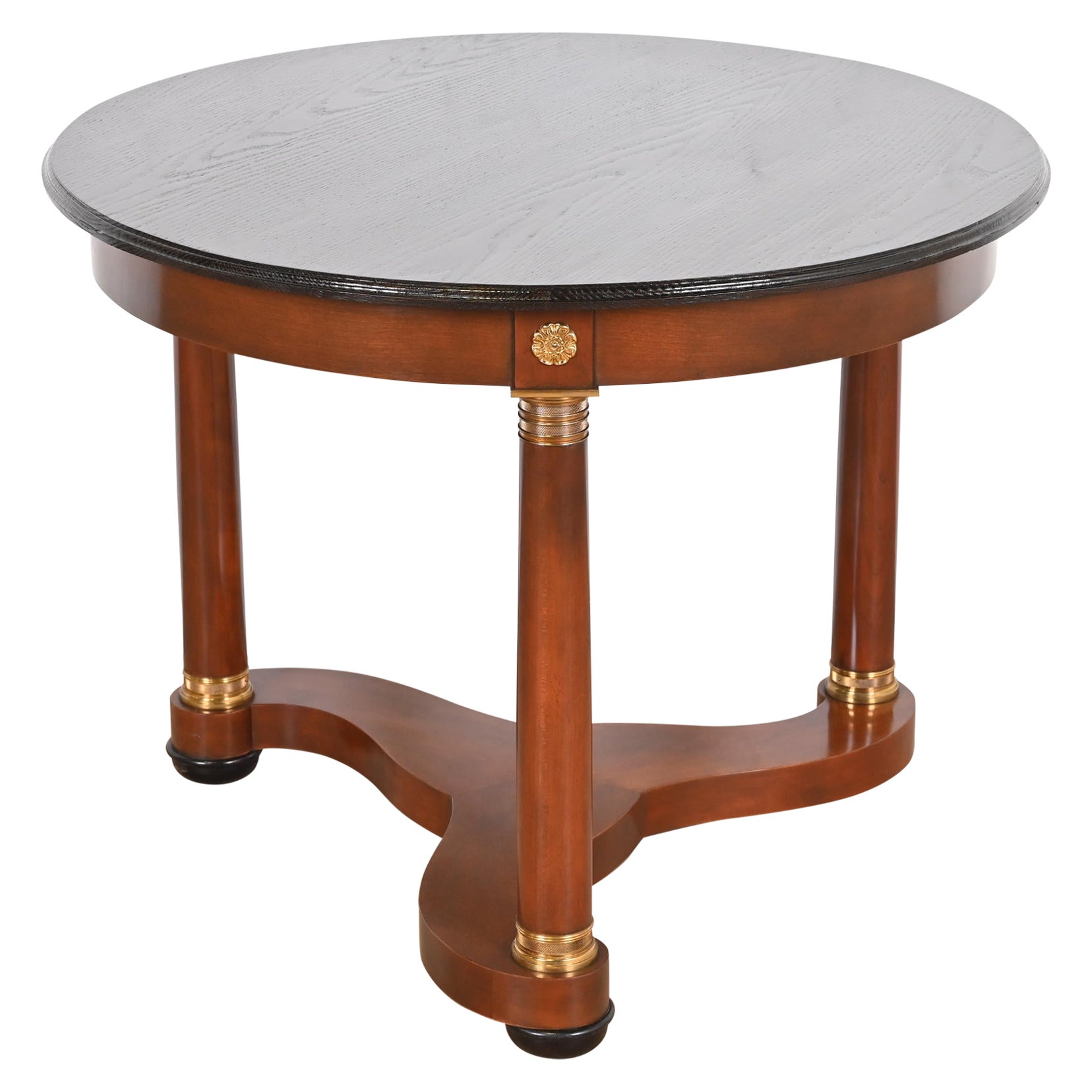 Baker Furniture French Empire Cherry Wood, Brass, and Ebonized Center Table For Sale