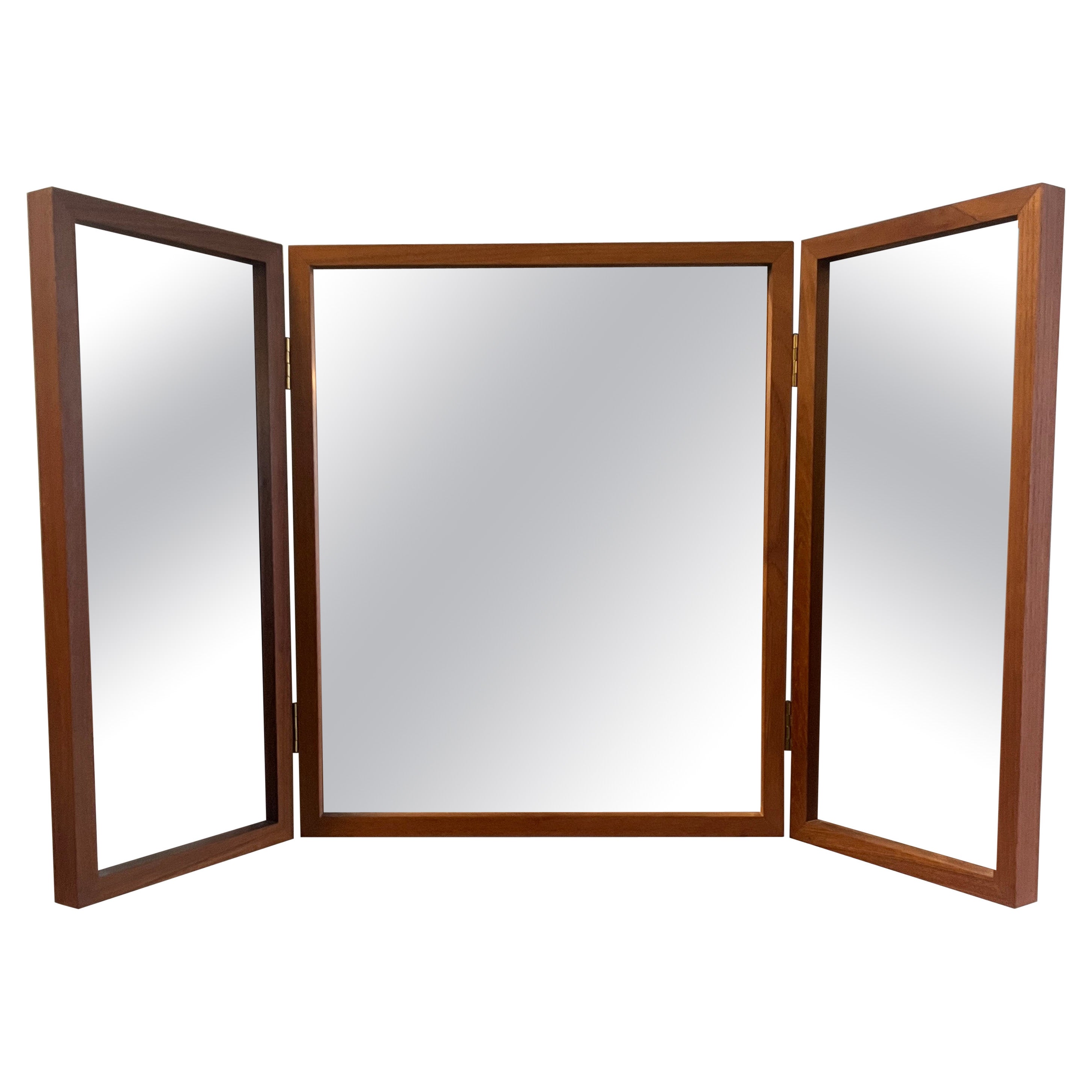 Wall Mount or Table Trifold Teak Vanity Mirror Kai Kristiansen For Sale
