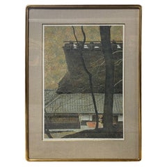 Yukio Katsuda Signed Limited Ed. Japanese Serigraph Print No. 152 Thatched Roof